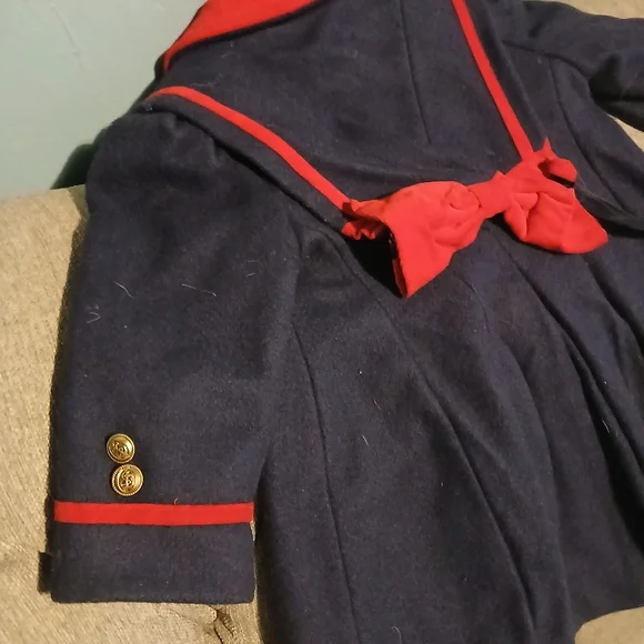 Rothchilds Toddler Girls. Red and Navy Pea Coat with Hat.  Size 3 Toddler. - Picture 11 of 16